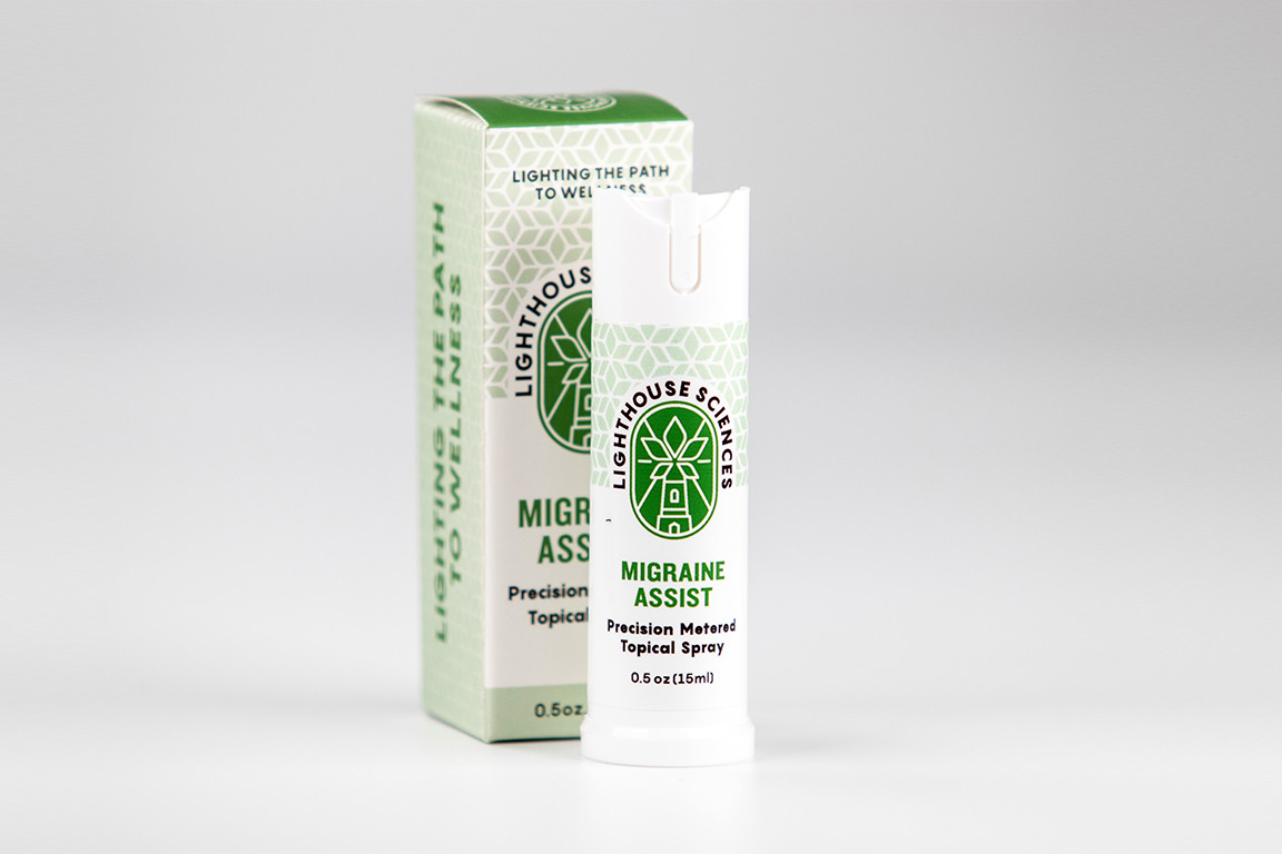 Lighthouse Sciences Migraine Assist - Precision Metered Topical Spray Bottle & Packaging